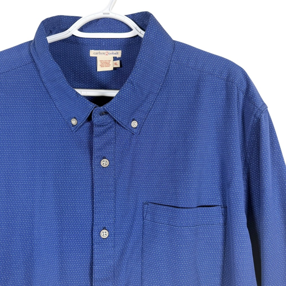 Carbon 2 Cobalt Button Down Shirt Mens XL Blue Polka Dot Long‎ Sleeve Cotton
